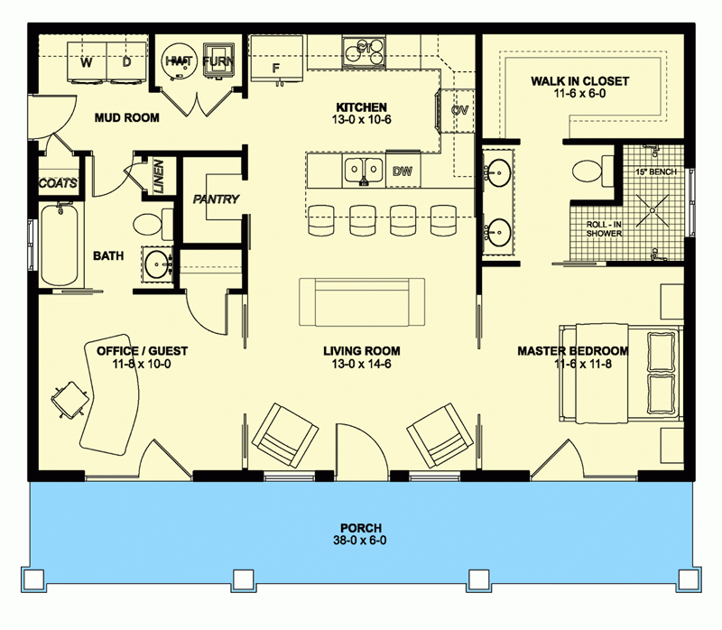 Compact One Story House Plan With 6 Deep Front Porch 67700MG  - Compact One Story House Plan