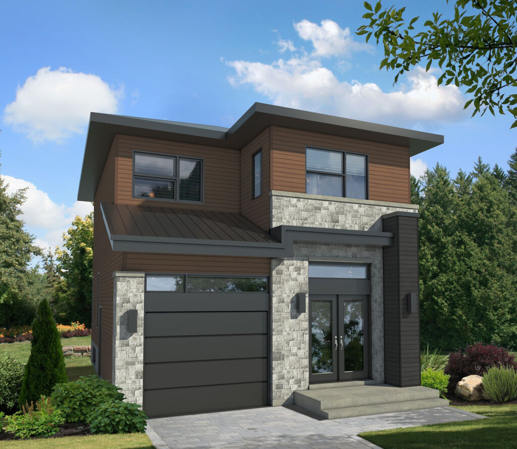 Compact Two Story Contemporary House Plan 80784PM Canadian Metric  - Small Two Story House Plans Narrow Lot