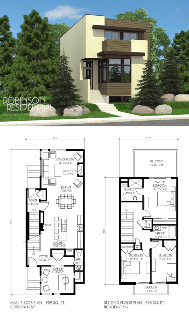 Contemporary Borden 1757 Narrow Lot House Plans Narrow House Plans  - Narrow Lot 2 Story Modern House Plans