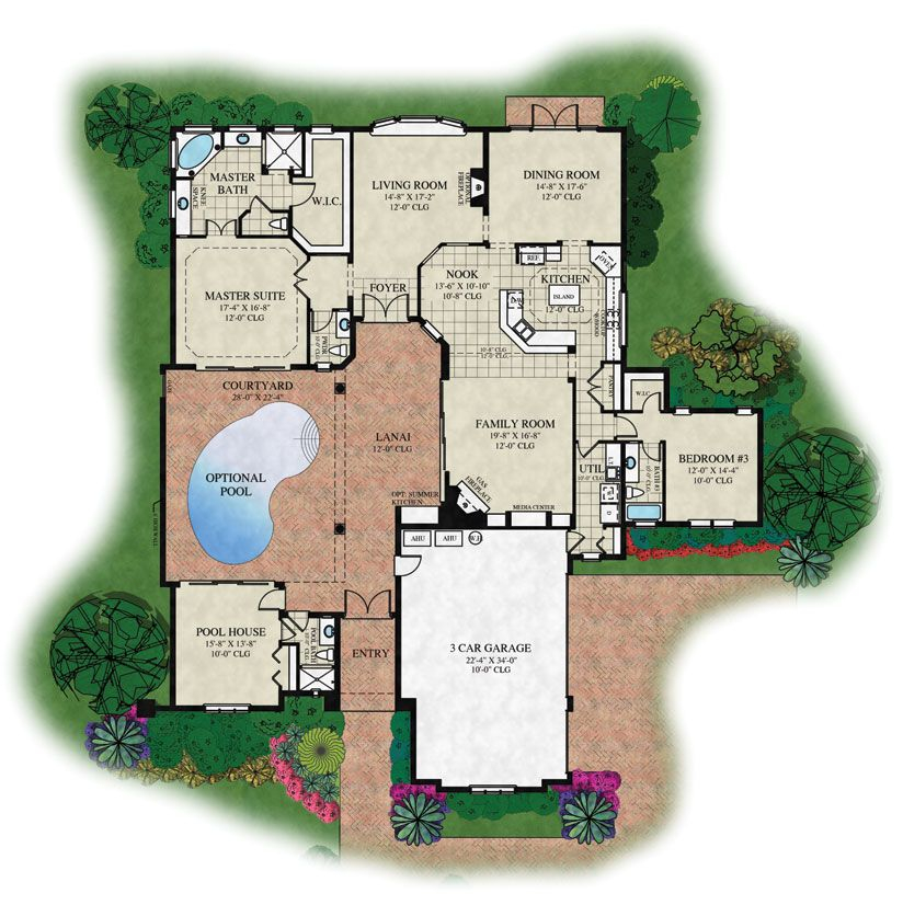 Courtyard House Floor Plans Exploring The Benefits Of An Open Concept  - Courtyard Style Home With Pool Single Story House Plans