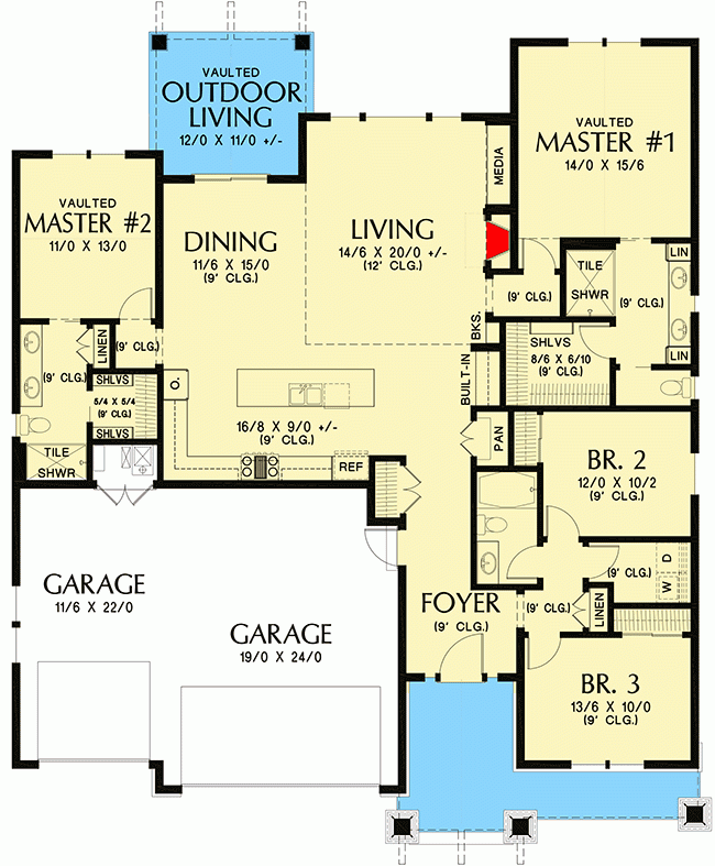 Craftsman Ranch Home Plan With Two Master Suites 69727AM  - Two Story Ranch House Plans