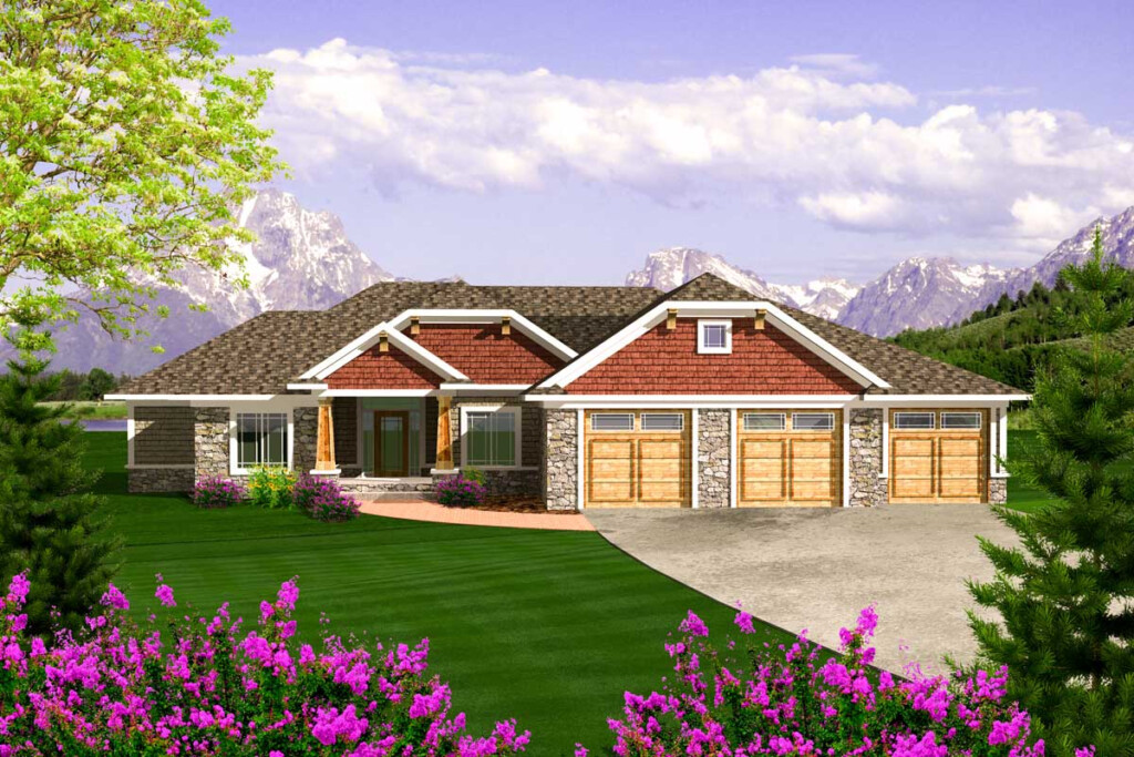 Craftsman Ranch With 3 Car Garage 89868AH Architectural Designs  - 1.5 Story House Plans With 3 Car Garage