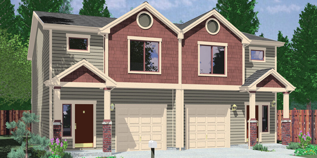 Duplex House Plans Designs One Story Ranch 2 Story Bruinier  - Duplex House Plan 2 Story Garage