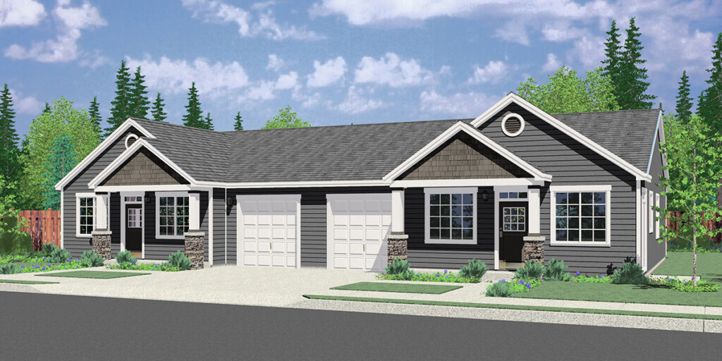 Duplex House Plans Designs One Story Ranch 2 Story Bruinier  - Two Story Duplex House Plans With Garage