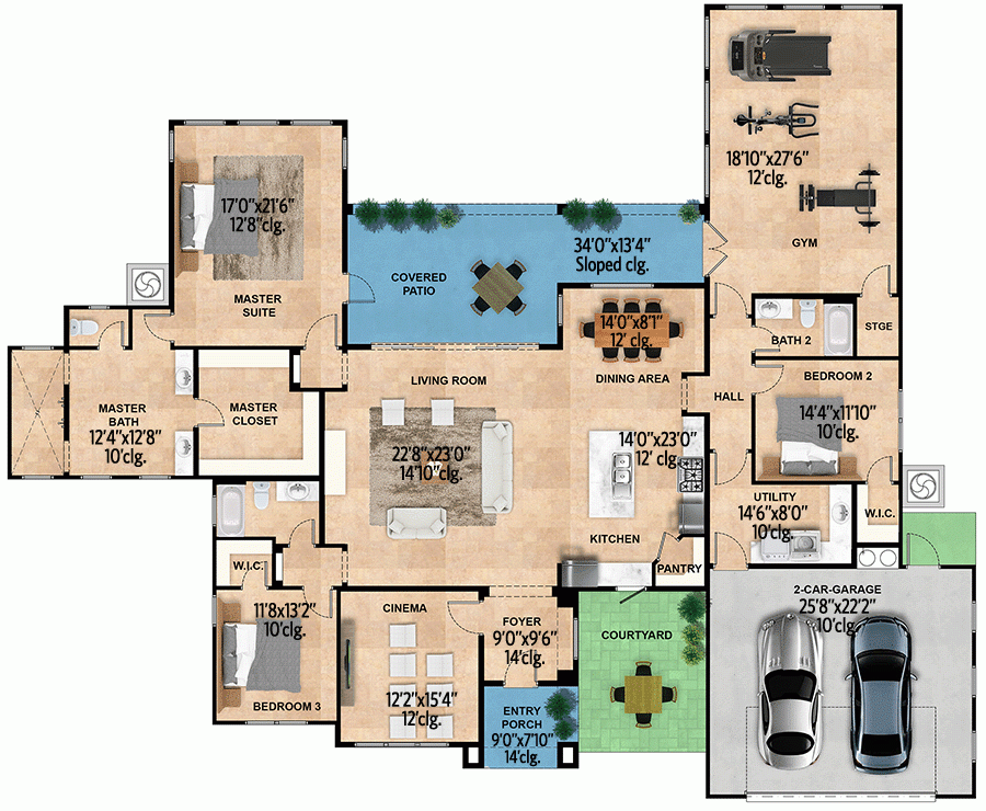 Exclusive Ranch House Plan With Home Theater And Gym 430060LY  - One Story House Plans With Theater Room