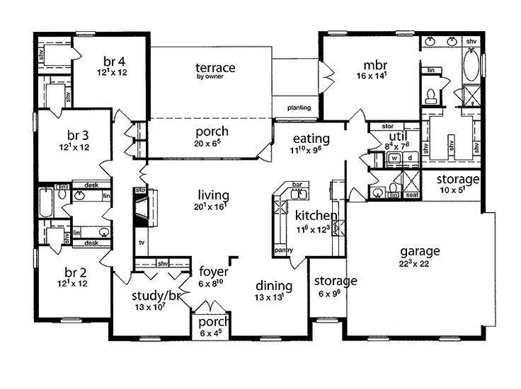 Floor Plan 5 Bedrooms Single Story Five Bedroom Tudor 5 Bedroom  - 5 Bed 4.5 Bath House Plans 1 Story