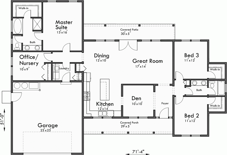 Floor Plans For A 4 Bedroom Single Story House Www myfamilyliving - 1 Story House Plans 4 Bedroom