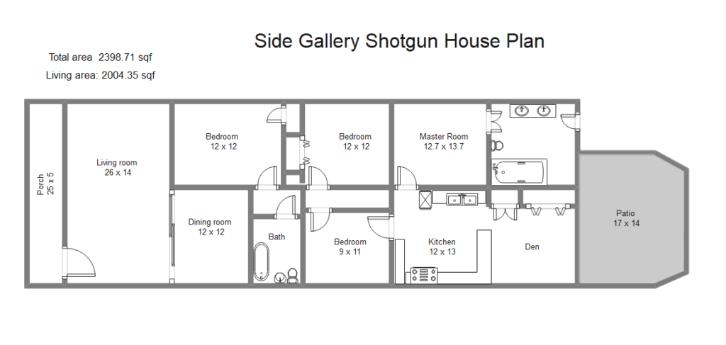 Free Editable Shotgun House Plans EdrawMax Online - Single Story Shotgun House Plans