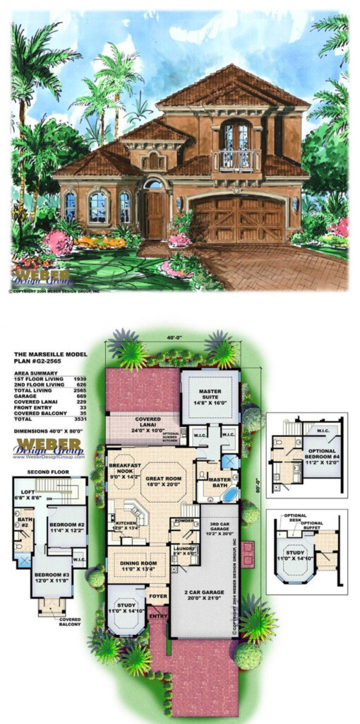 G2 2565 Marseille House Plan Mediterranean Style 2 story 2 565  - 2 Story House Plans With Garage Mediterranean