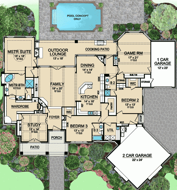 Game Room House Plans - One Story House Plans With Game Room