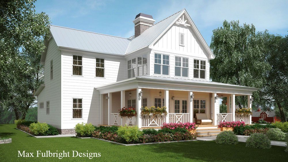 Georgia Farmhouse Is A 2 Story Home Plan With An Open Living Floor Plan  - 2 Story Porches House Plans