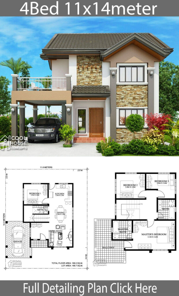 Home Design Plan 11x14m With 4 Bedrooms Home Planssearch  - 4 Bedroom House Floor Plans 2 Story