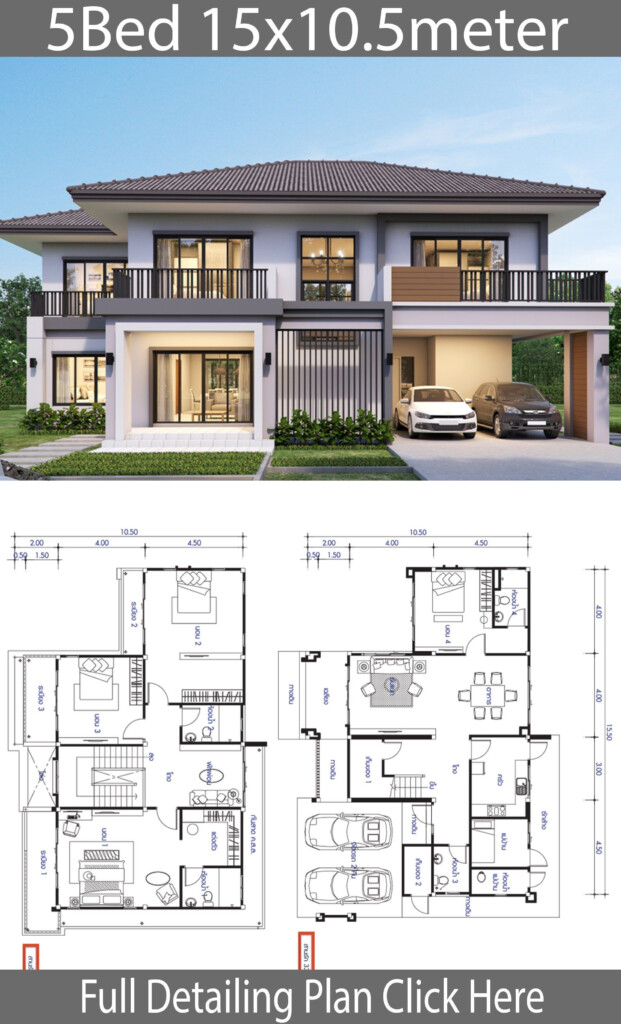 House Design Plan 15 5x10 5m With 5 Bedrooms Style Modernhouse 37E  - Double Story House Plans 5 Bedroom