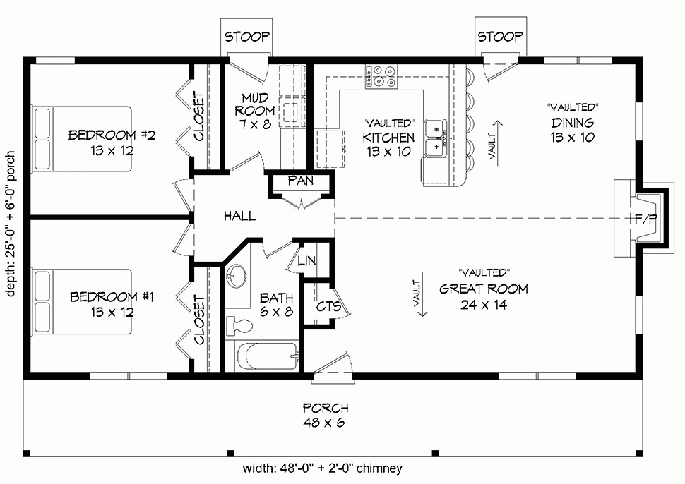 House Plan 51658 Ranch Style With 1200 Sq Ft 2 Bed 1 Bath - 2 Story 1200 Sq Foot House Plans