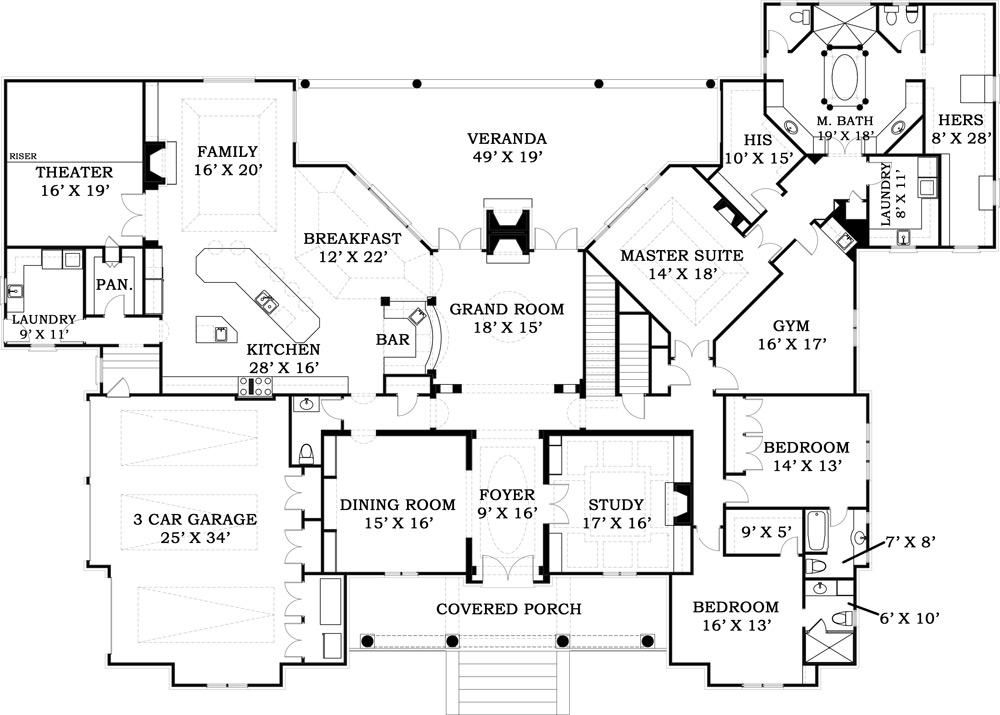 House Plans For 5000 Square Feet And Above House Plans - 5000 Square Foot Single Story House Plans