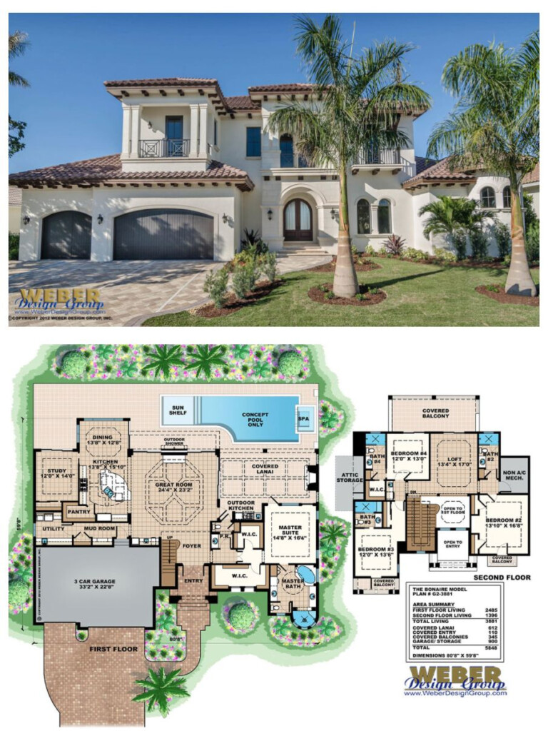 Mediterranean House Plan 2 Story Coastal Mediterranean Floor Plan  - 2 Story House Plans With Garage Mediterranean