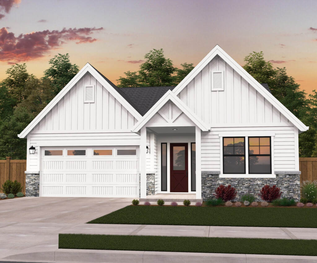 Midwest House Plan One Story Farmhouse Home Design - 150 Foot Wide House Plans Single Story