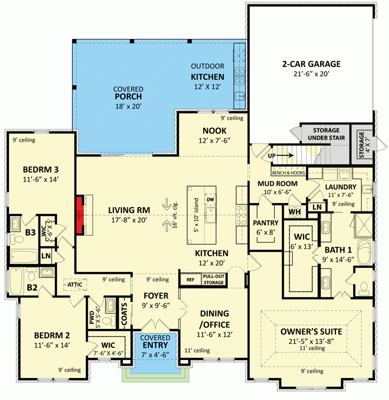 Modern Farmhouse Plan Under 2500 Square Feet With Optional Bonus Room  - 2 Story House Plans Under 2500 Square Feet