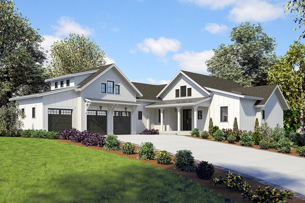 Modern Farmhouse Plan With Bonus Room Above A 3 Car Garage 23868JD  - 2 Story House Plans With Upper Bonus Room