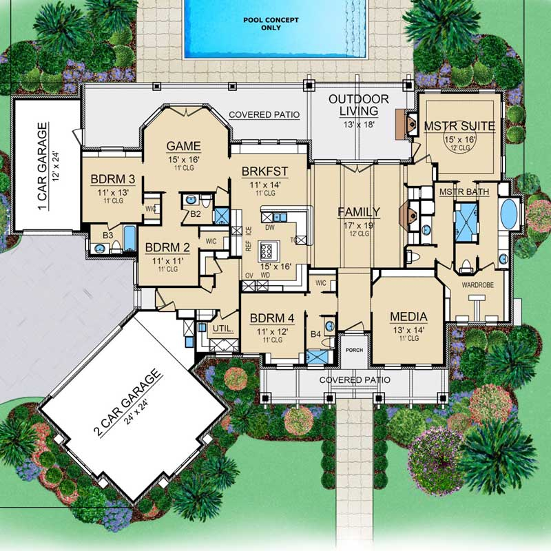 Mountain rustic House Plan 4 Bedrooms 4 Bath 3065 Sq Ft Plan 63 593 - 4 Bedroom 4 Bath 1 Story House Plans