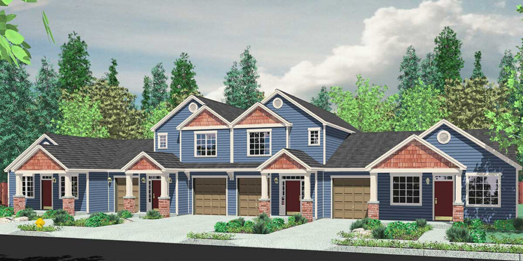 Multi Family House Plans Multi Level Floor Plans F 543 Bruinier  - 1 Story 2&3 Bedroom Multi Plex Housing Plans