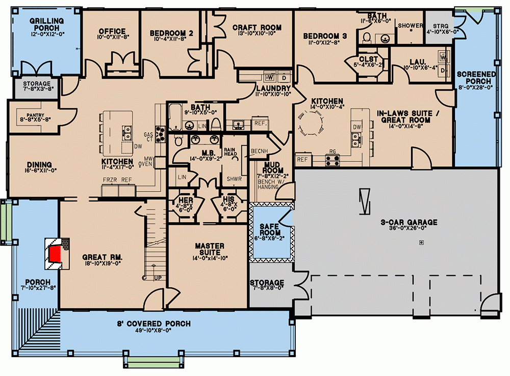 Multi Generational Modern Farmhouse With Wraparound Porch 70759MK  - Single Story Multi Generational House Plans