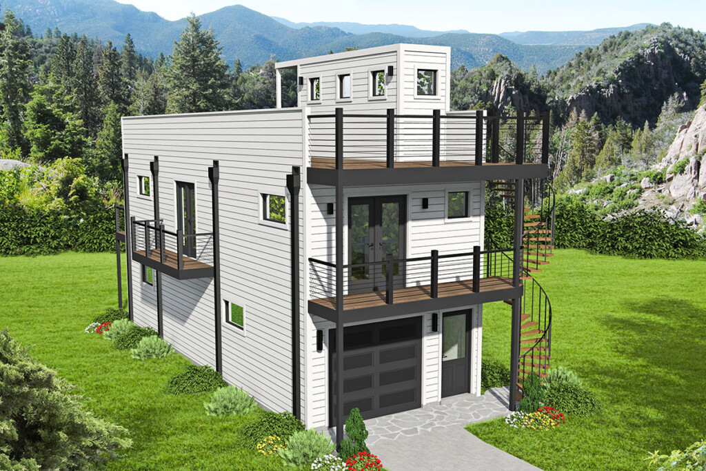 Narrow 2 Bed Home Plan With Rooftop Deck 68651VR Architectural  - 2 Story House Plans With Roof Deck