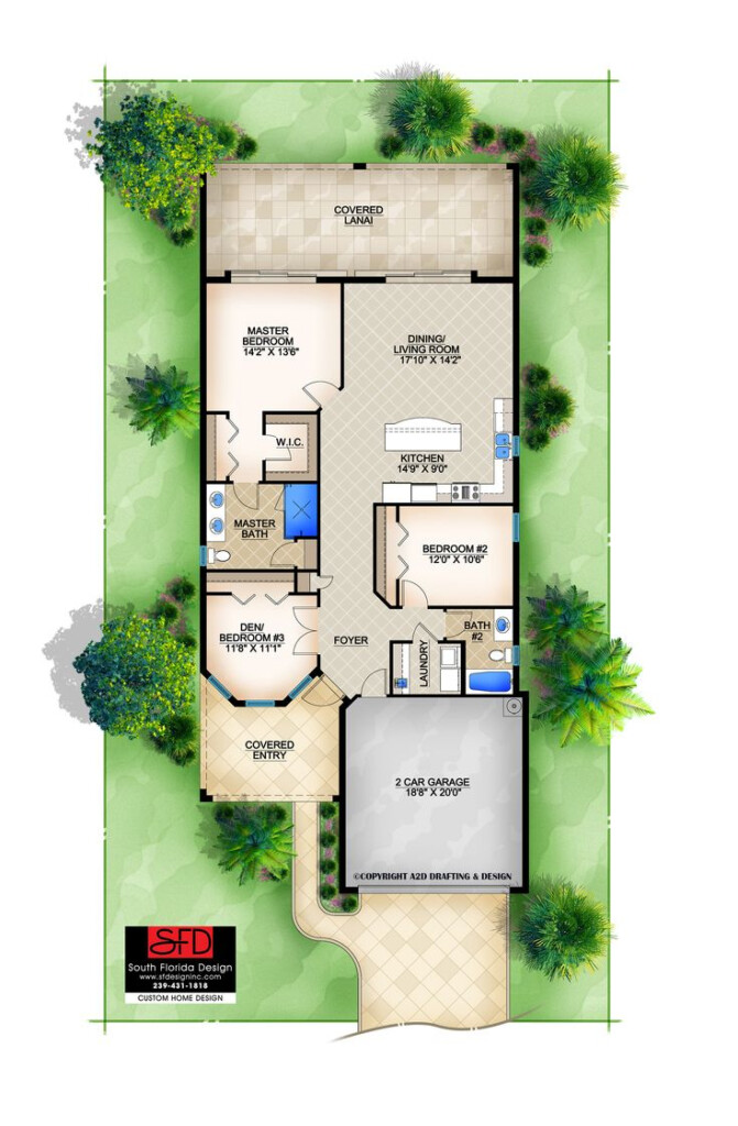 Olga This 1 story Narrow Lot Home Design Features 3 Bedrooms 2 Baths  - Narrow One Story House Plans