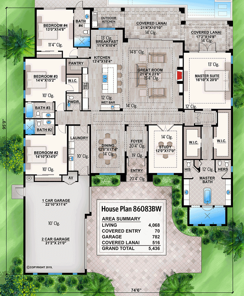 One level Beach House Plan With Open Concept Floor Plan 86083BW  - Single Story Beach House Plans