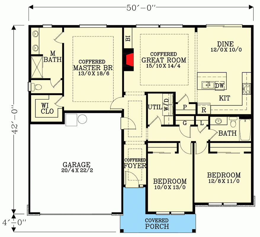 One Story 3 Bed House Plan Under 1600 Square Feet With 2 Car Garage  - One Story House Plans Under 1600 Sq Ft