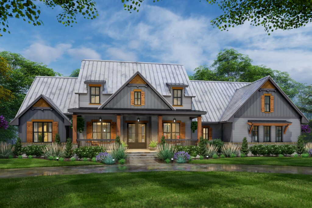 One Story Country Craftsman Home Plan With Loft And Optionally Finished  - One Story House Plans With Loft