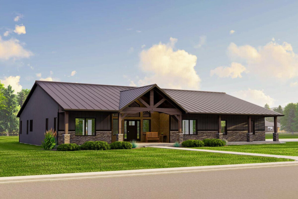 One Story Craftsman Barndo Style House Plan With RV Friendly Garage  - 150 Foot Wide House Plans Single Story