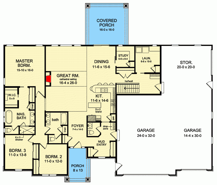 One Story Craftsman House Plan With 3 Car Garage 2506 Sq Ft  - 1 Story House Plans With Garage