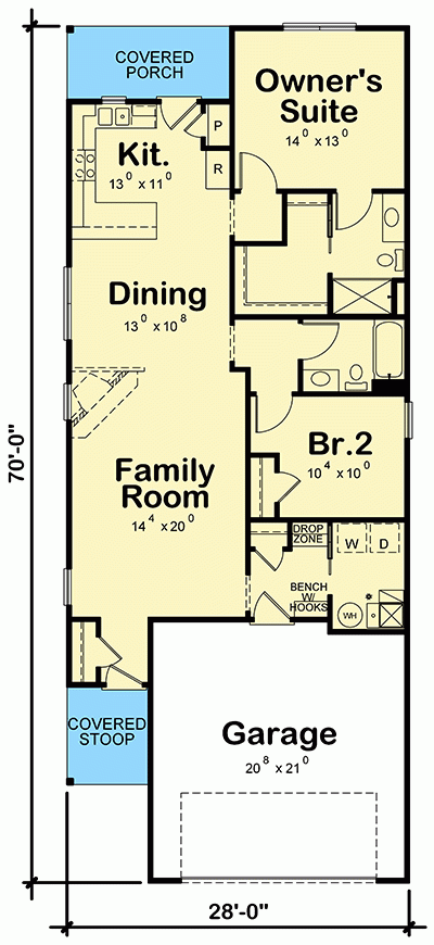 One Story Home Plan For The Narrow Lot 42592DB Architectural  - Single Story House Plans For Narrow Lots