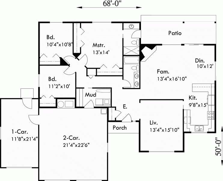 One Story House Plans 3 Car Garage House Plans 3 Bedroom House - 1 Story House Plans With 3 Car Garage