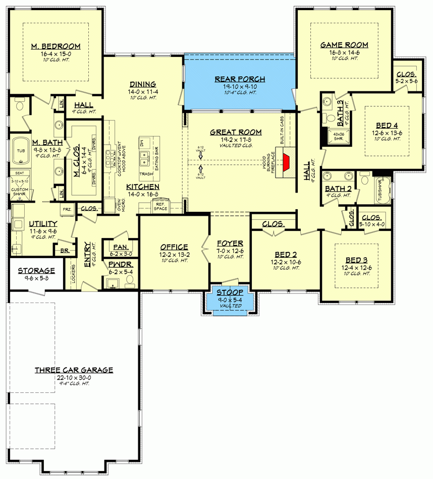 One Story Living 4 Bed Texas Style Ranch Home Plan 51795HZ  - House Plans 4 Bedroom One Story