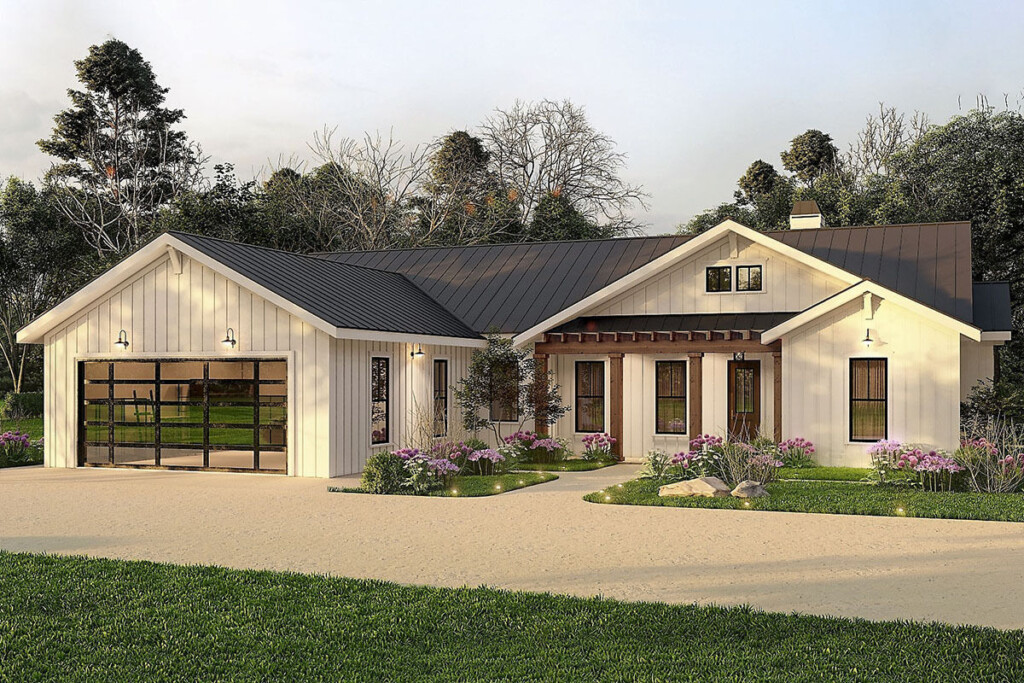 One Story Modern Farmhouse Plan With 2 Car Garage 25768GE  - Single Story House Plans With 2 Car Garage