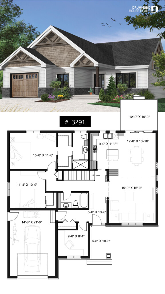 One story Northwest Style House Plan With 3 Bedrooms Ou 2 Beds Home  - 3 Bedroom House Floor Plans 1 Story