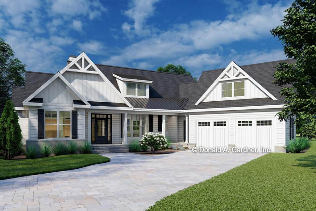 One story Rustic Modern Farmhouse With Angled 2 Car Garage 444065GDN  - Angled Garage One Story House Plans