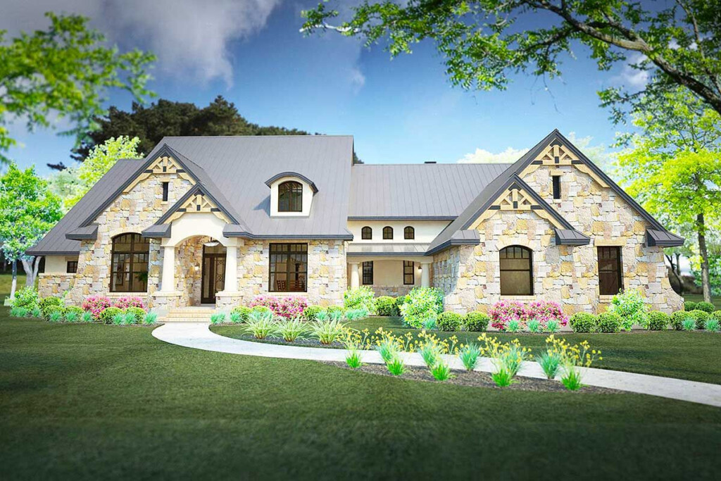 Plan 16892WG Stone Clad House Plan With 2 Bonus Rooms French Country  - Single Story Stone House Plans