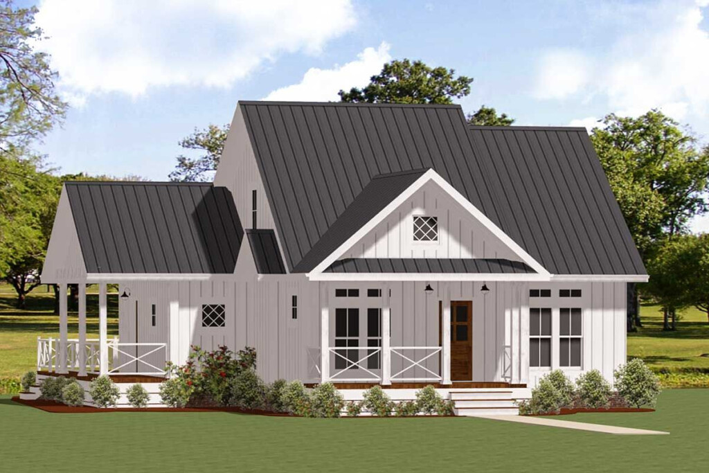 Plan 46367LA Charming One Story Two Bed Farmhouse Plan With Wrap  - 1 Story House Plans 2 Bedrooms