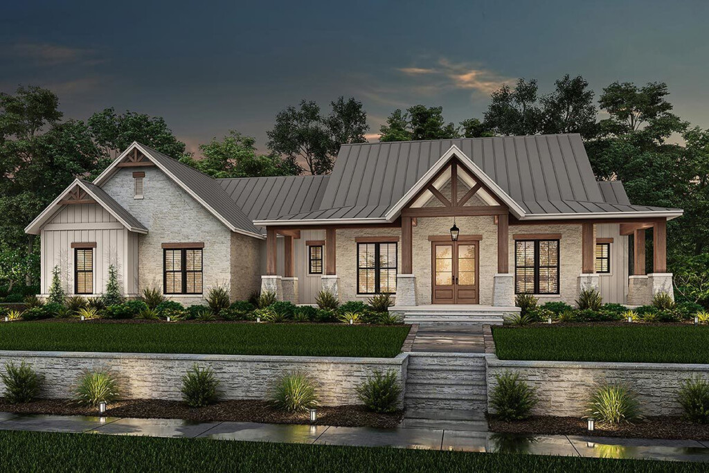 Plan 51838HZ Split Bedroom Hill Country House Plan With Large Walk in  - 2 Story Large Countyry House Plans With Large Garage