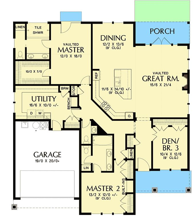 Plan 69691AM One Story House Plan With Two Master Suites House Plans  - Popular One Story House Plans