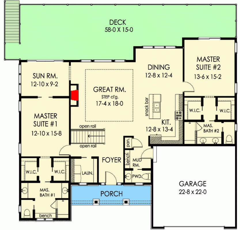 Plan 790001GLV Exclusive One Story Craftsman House Plan With Two  - One Story House Plans With Two Living Areas