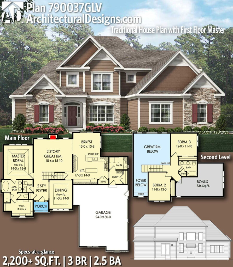 Plan 790037GLV Traditional House Plan With First Floor Master Sims  - 3 Story House Floor Plans Traditional