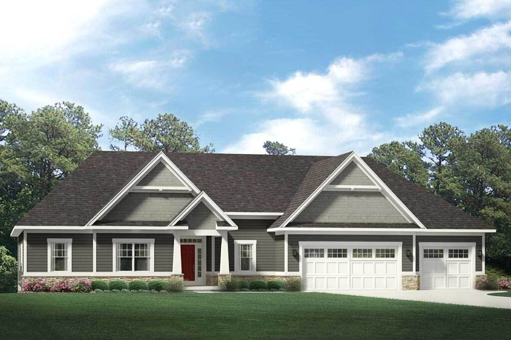 Plan 790040GLV One Story Craftsman House Plan With 3 Car Garage 2506  - 1 Story House Plans With 3 Car Garage