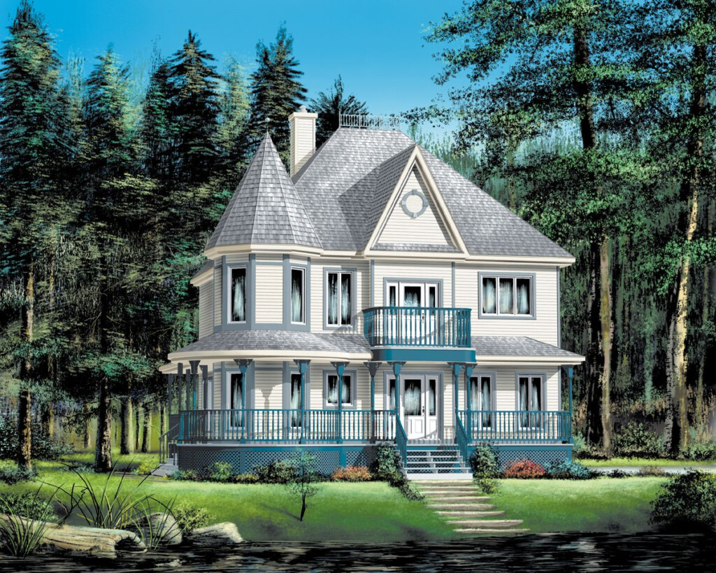 Plan 80449PM Queen Anne Revival With Turret Victorian House Plans  - One Story House Plans With Turret