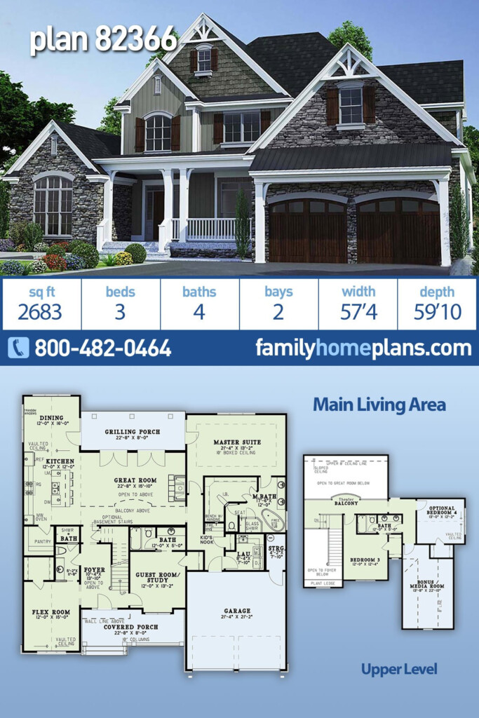 Plan 82366 Two Story Traditional House Plan Has 2683 Sq Ft 3  - Suburban House Floor Plan 2 Story