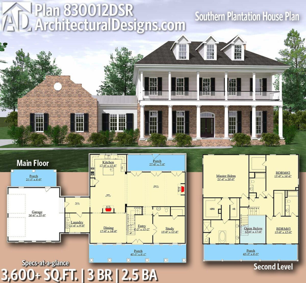 Plan 830012DSR Elegant Southern House Plan With Stacked Porches  - 2 Story Southern Plantation House Plans