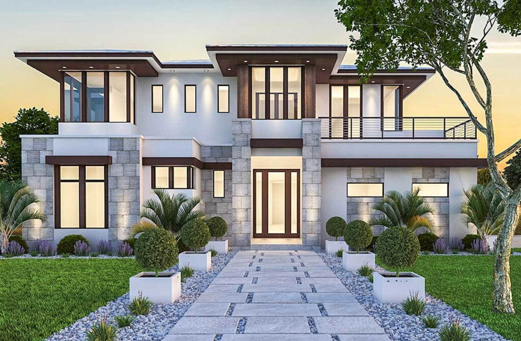 Plan 86033BW Spacious Upscale Contemporary With Multiple Second Floor  - 2 Story House Plan Upstairs Master With Balcony